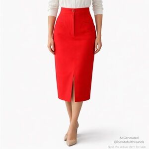 Heinzelmann Size 8 Red Wool Pencil Skirt Midi German Tailored